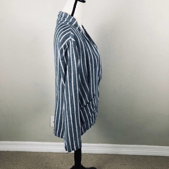 Sanctuary Blazer Jacket Blue White Stripe Linen Blend High Low Pockets Sz Large - Picture 11 of 15